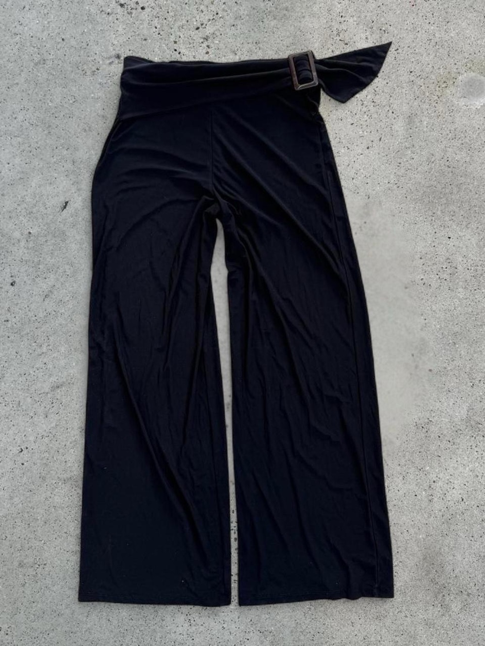 High-Waist Wide Leg Pants with Tie Belt - Black